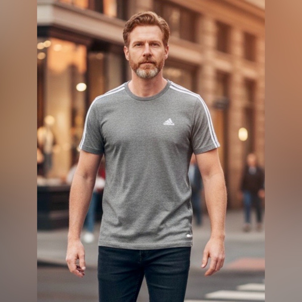 Adidas Men’s Primegreen Aeroready 3-Stripe Training T-Shirt in Gray M